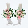 Set nunta, 2 lumanari personalizabile cu nume si data decorate cu trandafiri si plante uscate, Eventissimi®