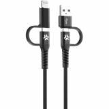 Cablu date Celly PowerDelivery MFI, USB-A/USB-C, TypeC/Lightning, 4in1, 2m, 60W, Negru