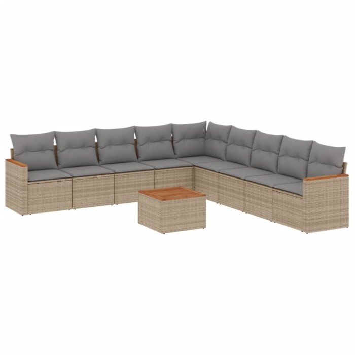 Set canapele de gradina, 10 piese, cu perne, bej, poliratan