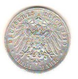 SV * Germania 3 MARK 1910 * ARGINT * Imparatul Wilhelm II * -AUNC