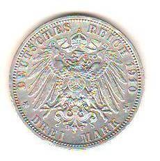 SV * Germania 3 MARK 1910 * ARGINT * Imparatul Wilhelm II * -AUNC foto