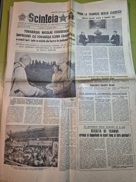 scanteia 3 septembrie 1983-ceausescu vizita in tulcea