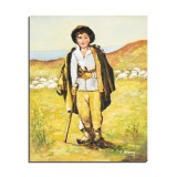 Tablou Ciobanas pictat manual, 50x40cm ulei pe panza, reproducere Nicolae Grigorescu