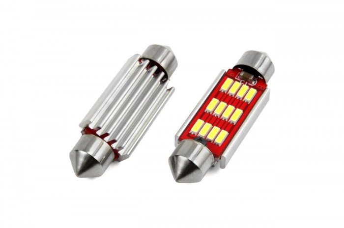 Set becuri auto cu LED CANBUS sofit compatibil C5W 12 SMD 4014 41mm Alb 12/24V,