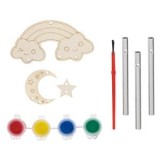 Set Creativ Clopotei de V&acirc;nt din Lemn Curcubeu cu Pensulă și 4 Vopsele, 6 piese, CMCLASS