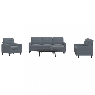 vidaXL Set de canapele cu perne, 4 piese, gri &amp;icirc;nchis, catifea 3278362 foto