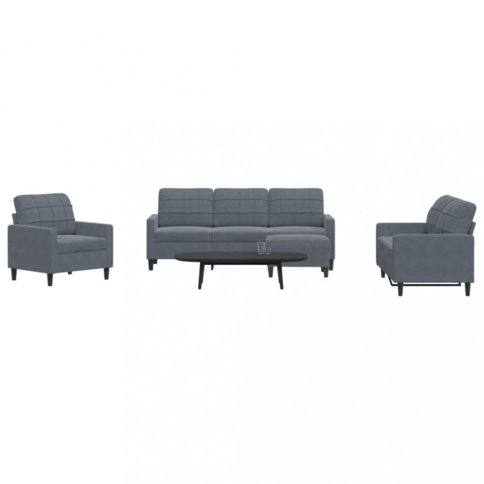 vidaXL Set de canapele cu perne, 4 piese, gri &icirc;nchis, catifea 3278362