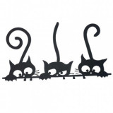 Suport chei cu 5 agatatori, Krodesign Three Cats KRO-1129, 60x30 cm, Negru, VivaTechnix