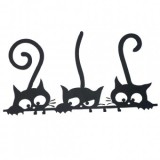 Suport chei cu 5 agatatori, Krodesign Three Cats KRO-1129, 60x30 cm, Negru, VivaTechnix