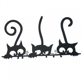 Suport chei cu 5 agatatori, Krodesign Three Cats KRO-1129, 60x30 cm, Negru foto