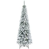 HOMCOM Brad Artificial de Craciun Inalt 180cm, Decor Tip Creion cu 523 de Crengute Pline de Zapada, Forma Coborata, Baza din Otel