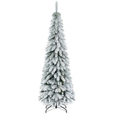 HOMCOM Brad Artificial de Craciun Inalt 180cm, Decor Tip Creion cu 523 de Crengute Pline de Zapada, Forma Coborata, Baza din Otel