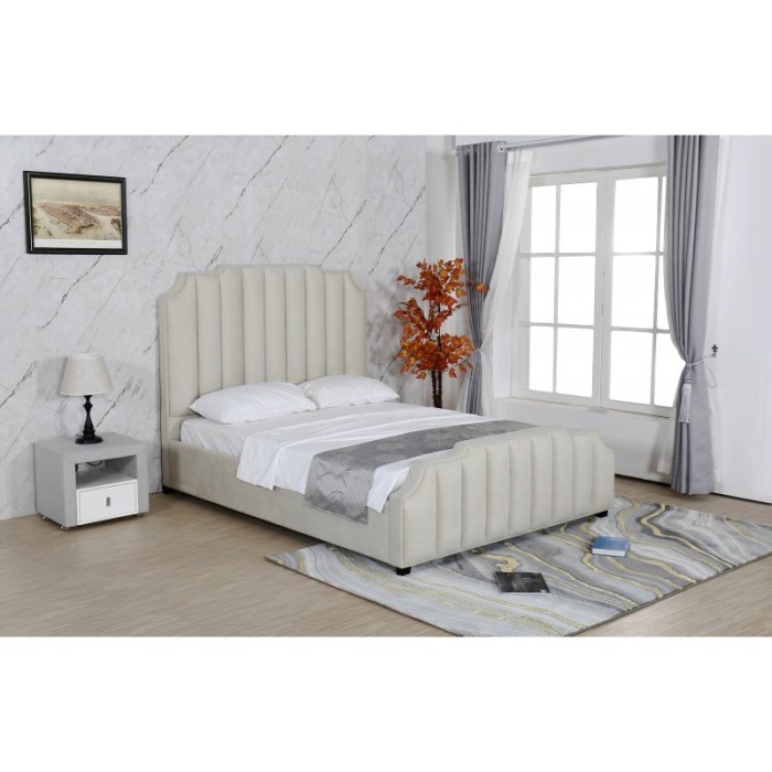 Pat Selena 160x200 cm Tapitat Stofa Crem Somiera Inclusa (cod ML 1906)