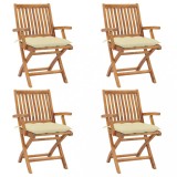 vidaXL Scaune grădină pliabile cu perne, 4 buc, lemn masiv de tec 3072740