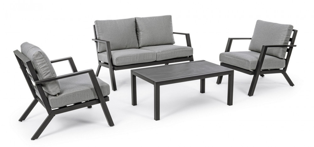 Set mobilier pentru gradina / terasa, Harleys Gri / Antracit, 2 fotolii +  canapea 2 locuri + masa de cafea | Okazii.ro