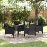 VidaXL Set de Masă pentru Grădină 5 Piese cu Perne Negru Ratan Poli