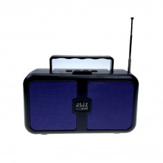 Boxa portabila radio cu lanterna, incarcare solar si electric, Bluetooth, USB, Cititor Card : Culoare - albastru