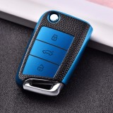 Husa Cheie Auto Briceag VW Golf mk7, Tpu, Aspect Piele, Albastru