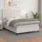 vidaXL Pat box spring cu saltea, alb, 140x200 cm, piele ecologică 3142846