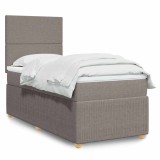 vidaXL Pat box spring cu saltea, gri taupe, 90x200 cm, textil