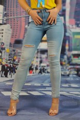 C654RR-411 Blugi cu talie inalta si model prespalat cu aspect ombre