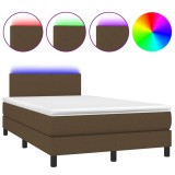 Cumpara ieftin Pat cu arcuri, saltea si LED, maro inchis, 120x190 cm, textil