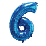 Balon Petrecere Folie, Nr.6, Albastru Metalizat, 60 cm