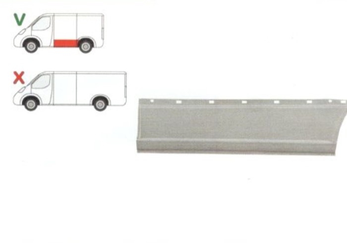 Segment reparatie panou lateral Mercedes Vito/ Viano (W639) 01.2003-2014 Pt Modelul Vito/ Viano (W639) 10.2010- , partea Stanga, Cu Gauri Ornament, L