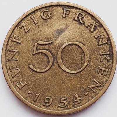 2606 Saarland 50 Franken 1954 km 3 foto