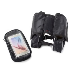 Geanta de transport cu 3 compartimente si 2 buzunare mici, Rezistenta la Apa, Montare pe cadrul bicicletei, Velcro, Negru