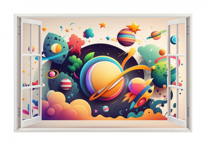 Sticker decorativ Planete, Portocaliu, 90 cm, 8056ST-4