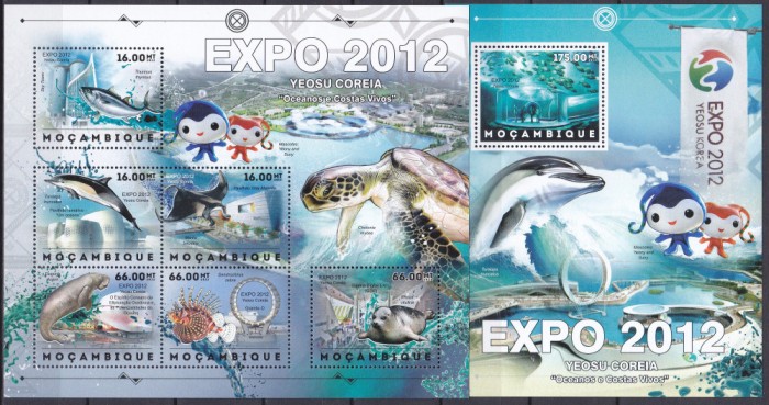 DB1 Fauna Marina Expo 2012 Coreea Mozambic MS + SS MNH