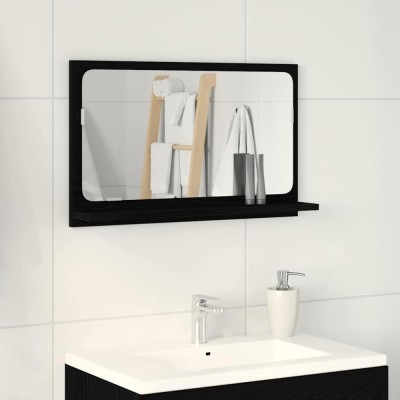 vidaXL Raft cu oglindă Stejar Negru 60 x 10.5 x 37 cm Lemn compozit 862525 foto