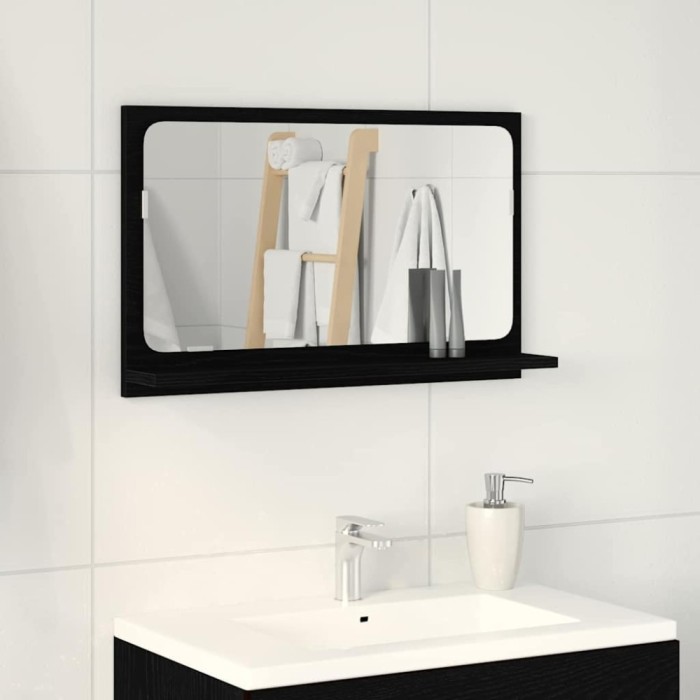 vidaXL Raft cu oglindă Stejar Negru 60 x 10.5 x 37 cm Lemn compozit 862525