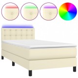 Cumpara ieftin Pat cu arcuri, saltea si LED, crem, 100x200 cm, piele ecologica