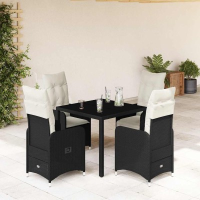 Set bistro de grădină cu perne, 5 piese, negru, poliratan foto