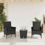 Gossi set bistro cu perne, 3 piese, negru, poliratan si sticla