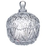 Bombonieră din sticlă transparentă cu capac, 280ml, model reliefat, CMCLASS