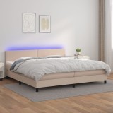 VidaXL Pat cu arcuri, cu saltea și LED cappuccino 200x200 cm piele eco