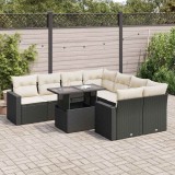 vidaXL Set mobilier de grădină cu perne, 9 piese, negru, poliratan 3326287