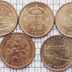A042 Danemarca set 5 monede diferite de 20 coroane kroner Aunc-UNC