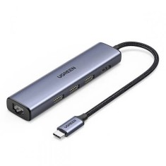 ADAPTOR RETEA Ugreen, &quot;CM475&quot; extern, USB Type-C (T) la port Gigabit RJ-45, porturi USB: USB 3.0 x 3, gri &quot;60600&quot; (timbru verde 0.18 lei) - 6957303866