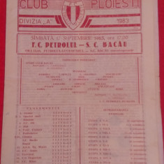 Program meci fotbal PETROLUL PLOIESTI - SC BACAU (17.09.1983)