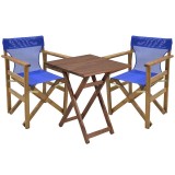 Cumpara ieftin Set de gradina masa si scaune Retto 3 bucati din lemn masiv de fag culoarea nuc, PVC albastru 60x60x71cm