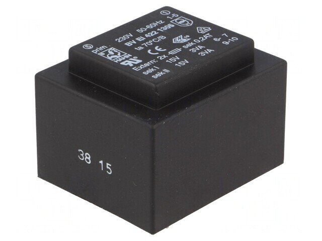 Transformator &icirc;ncapsulat 6VA 230VAC 15V 15V PCB