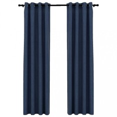 Perdele opace aspect panza cu ocheti 2 buc albastru 140x245 cm foto