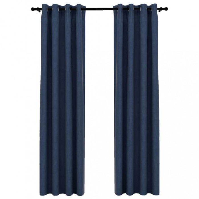 Perdele opace aspect panza cu ocheti 2 buc albastru 140x245 cm