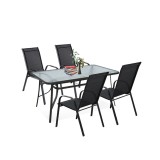 Set mobilier gradina Arlon Leziter 4 persoane, masa 150cm, cadru metal, blat sticla securizata, sezut textilena