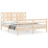 Cadru de pat cu tablie, king size, lemn masiv