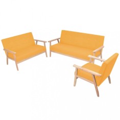 vidaXL Set canapea din 3 piese, material textil, galben